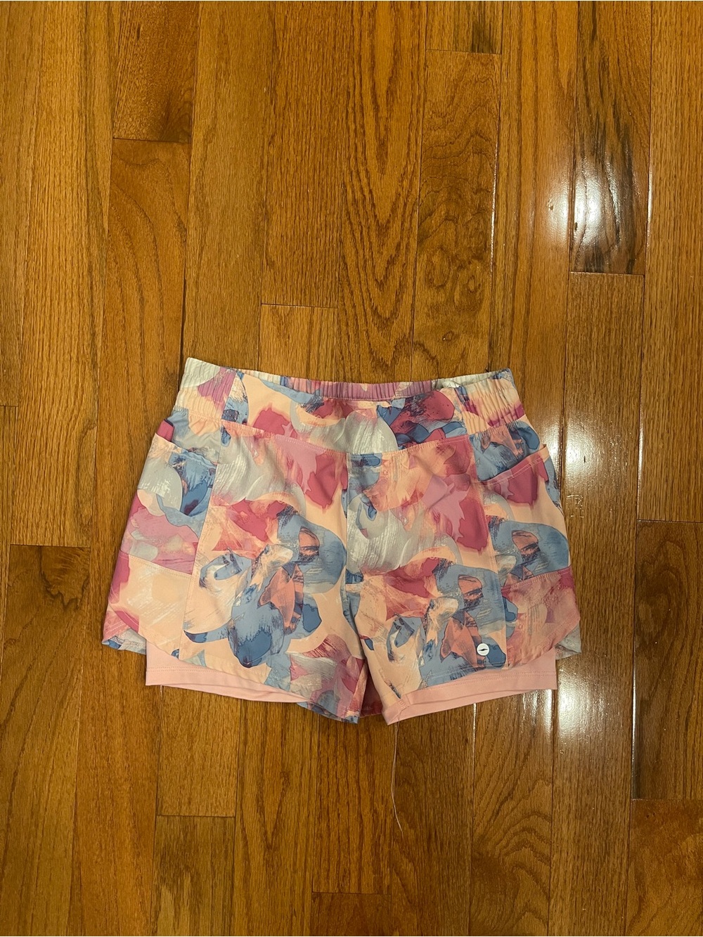 Avia Girl's Pink Purple Watercolor Running Workout Shorts Size XXL (18)